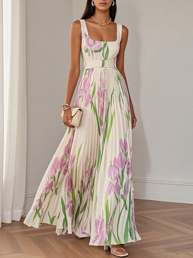 White Pleated Floral Chiffon