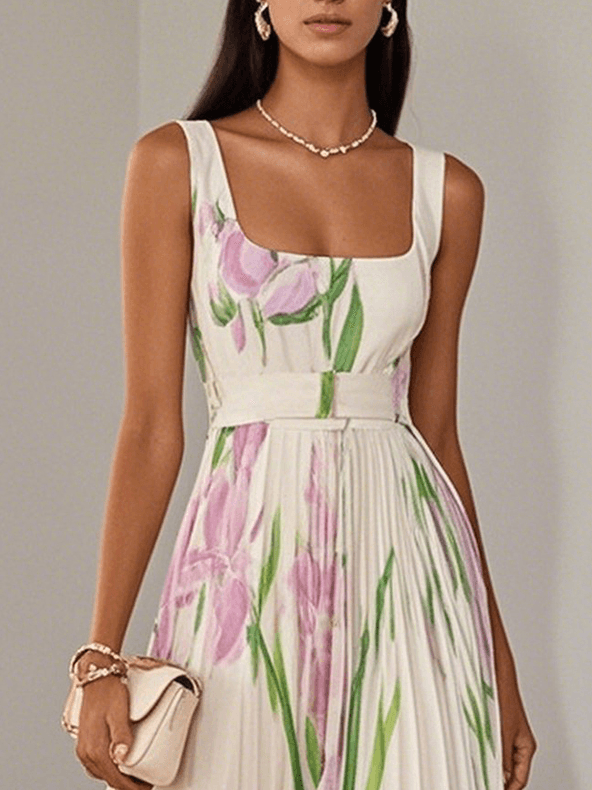 White Pleated Floral Chiffon