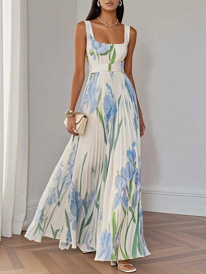 White Pleated Floral Chiffon