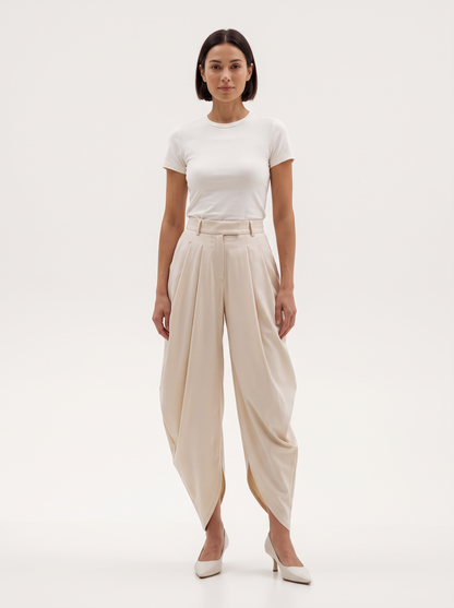 Sienna Draped Pants — BEIGE — full front view