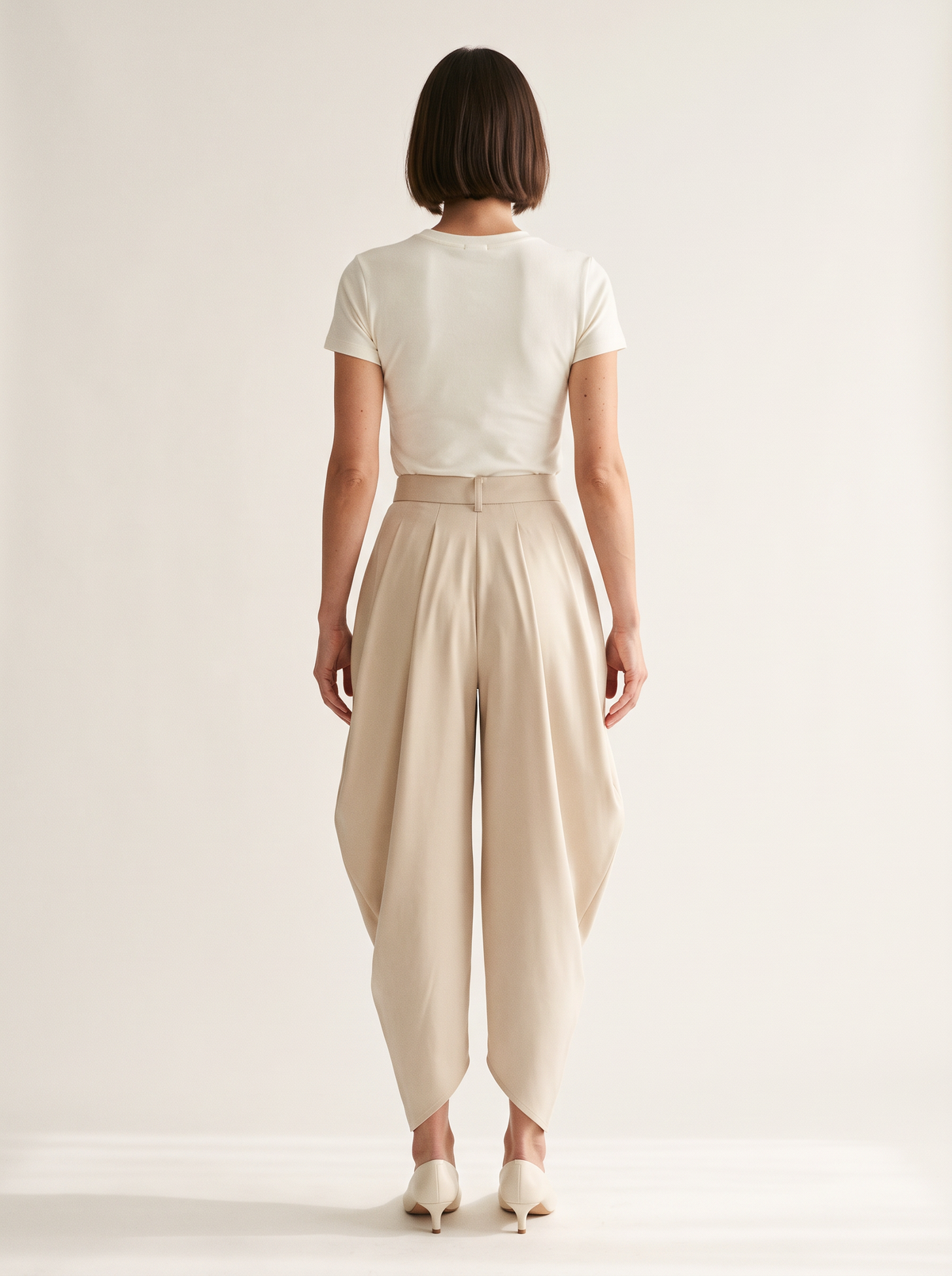 Sienna Draped Pants — BEIGE — back view