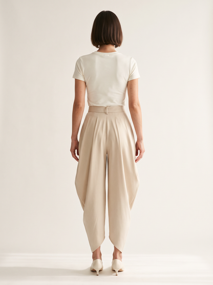 Sienna Draped Pants — BEIGE — back view